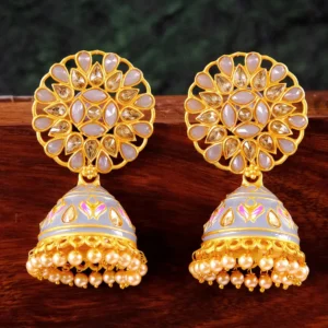 Traditional Kundan Meenakari Jhumka Earrings with Pearl Drops